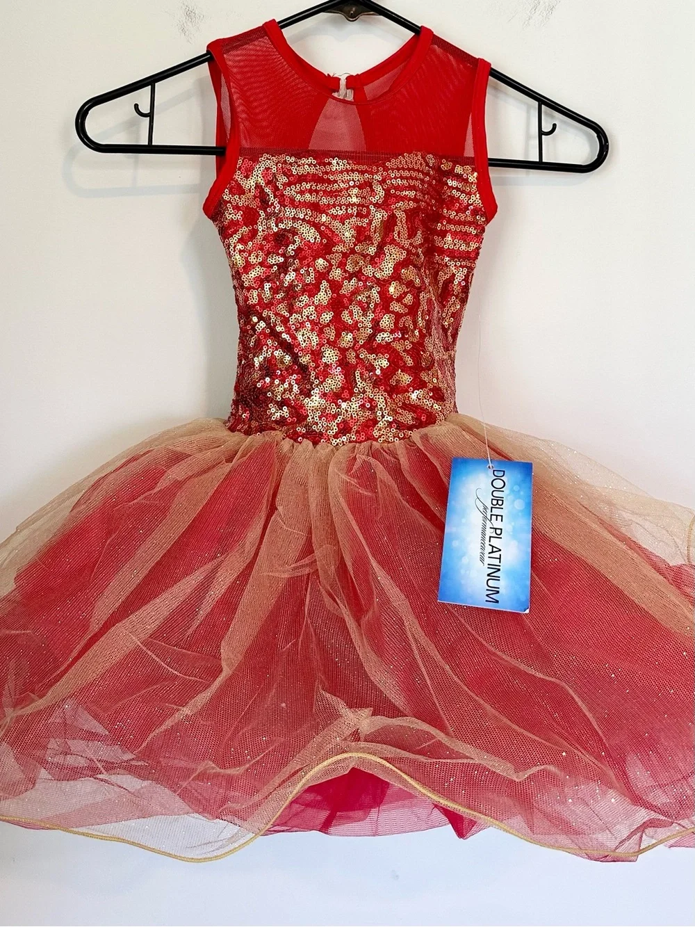 NWT Red and Gold Sequin Tulle Dance Costume Dress - Kids Small